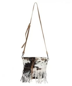 Myra Bag Black & White Fringe Hairon Crossbody Purse ACCESSORIES