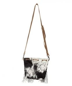 Myra Bag Black & White Fringe Hairon Crossbody Purse ACCESSORIES