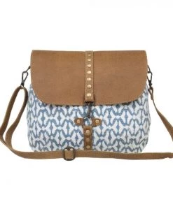 Myra Bag Blue Printed Rug & Leather Purse