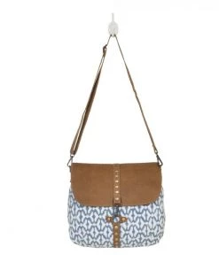 Myra Bag Blue Printed Rug & Leather Purse