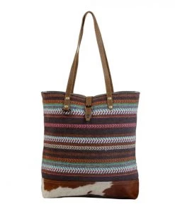Myra Bag Multi Color Striped Rug & Hairon Tote Bag ACCESSORIES