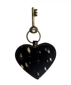 Myra Bag Hairon Heart Key Fob In Black & Gold BAGS + BACKPACKS