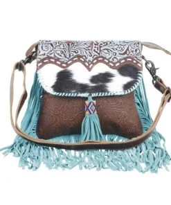 Myra Bag Teal Leather & Hairon Side Fringe Purse ACCESSORIES