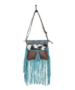 Myra Bag Teal Leather & Hairon Side Fringe Purse ACCESSORIES