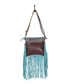 Myra Bag Teal Leather & Hairon Side Fringe Purse ACCESSORIES