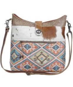 Myra Bag ACCESSORIES Printed Rug & Hairon Shoulder Bag With Front Pocket
