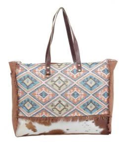 Myra Bag BAGS + BACKPACKS Printed Rug & Hairon Frayed Edge Weekender Bag