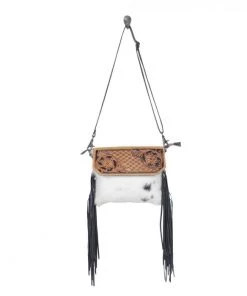 Myra Bag Tooled Leather Flap Hairon Fringe Purse