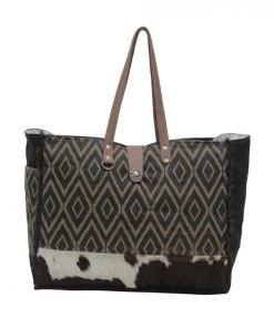 Myra Bag ACCESSORIES Diamond Printed Canvas & Hairon Weekender Bag