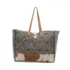 Myra Bag Frayed Edge Printed Canvas & Hairon Weekender Bag ACCESSORIES